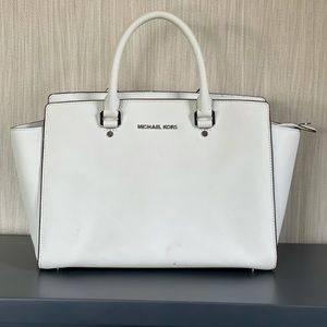 Michael Kors Selma large saffiano leather satchel white